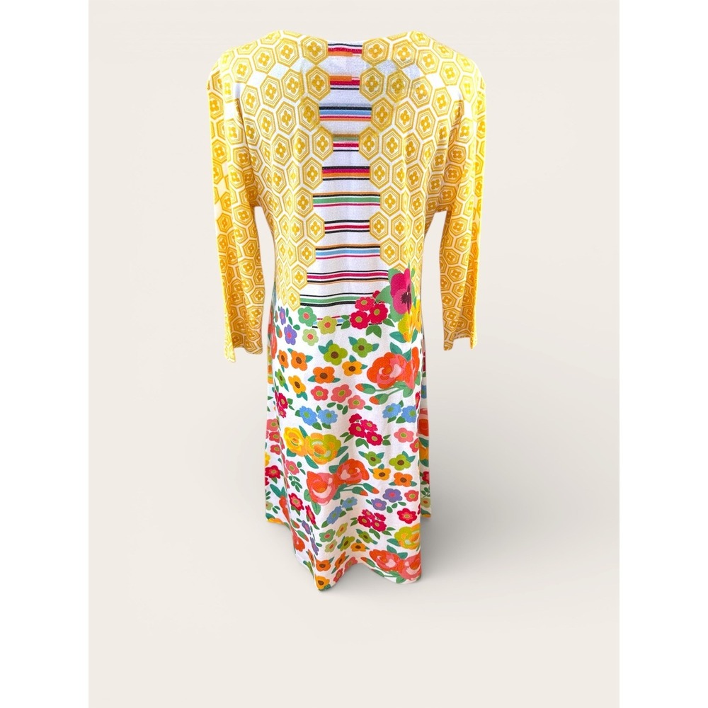 Atelier5 NWT Gözde Yilmaz Yellow Geometric Floral Striped Midi Dress Size L - Picture 2 of 14